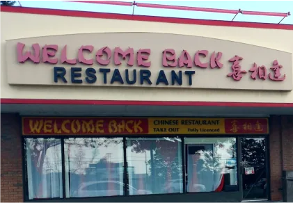 Restaurant storefront with the Welcome Back sign